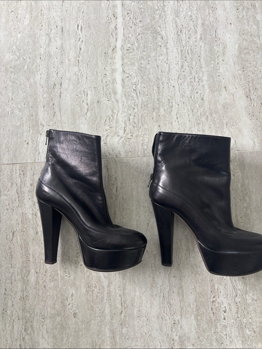 Marni Black Leather Platform Ankle Boots with High Block Heel